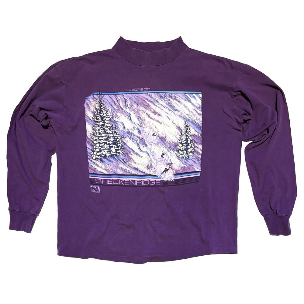 VTG 80s Breckenridge CO Ski Long Sleeve Shirt Glitter Size XL USA Single Stitch